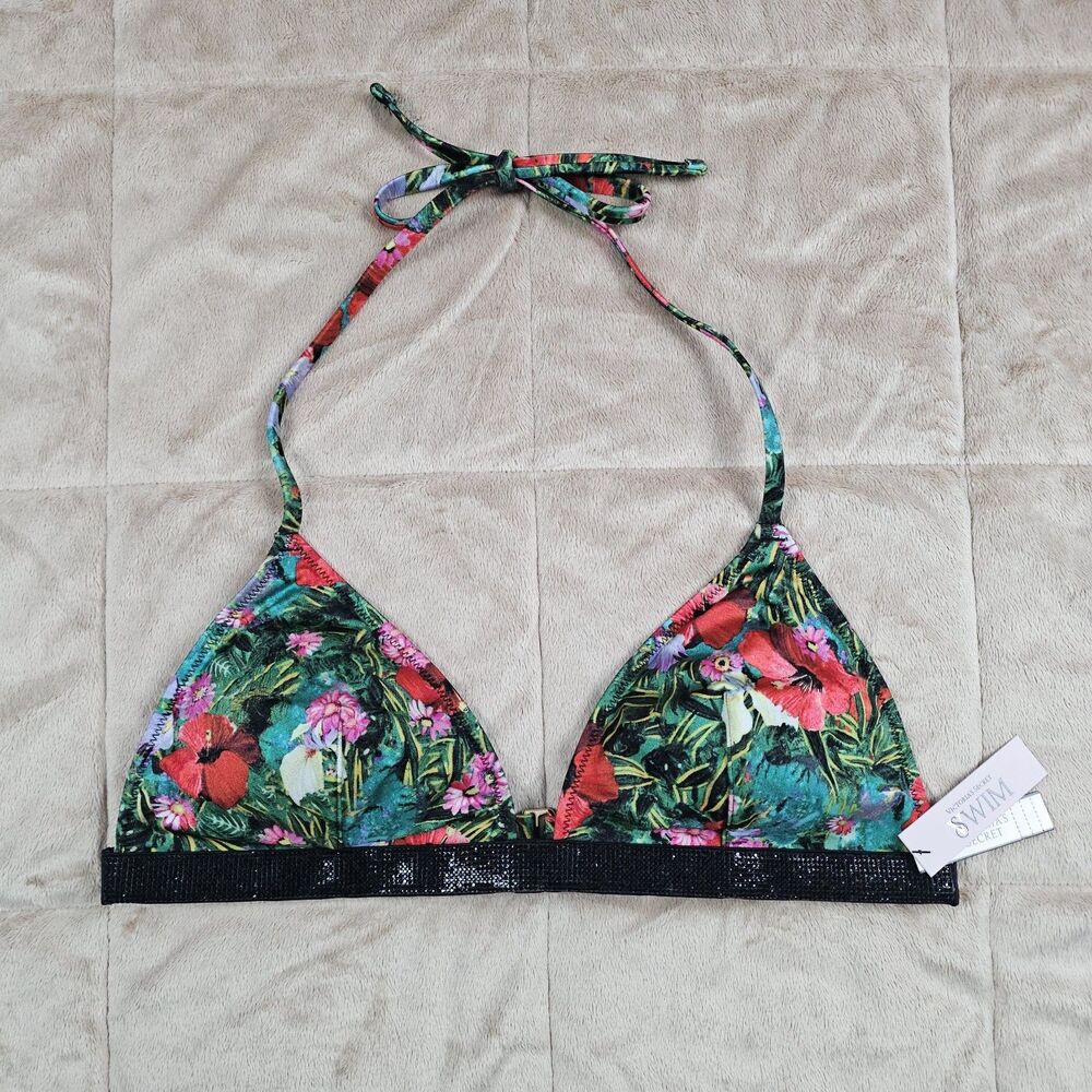 Victoria's Secret Shine Strap Triangle Swim Bikini Top Tropical Floral L New